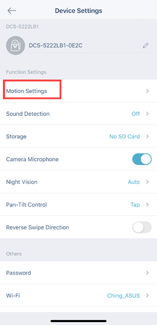 How do I set up motion detection using the mydlink app