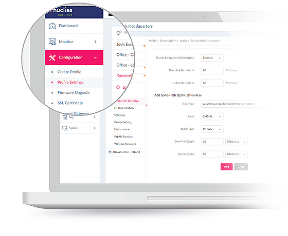 Laptop showing Nuclias Connect interface.