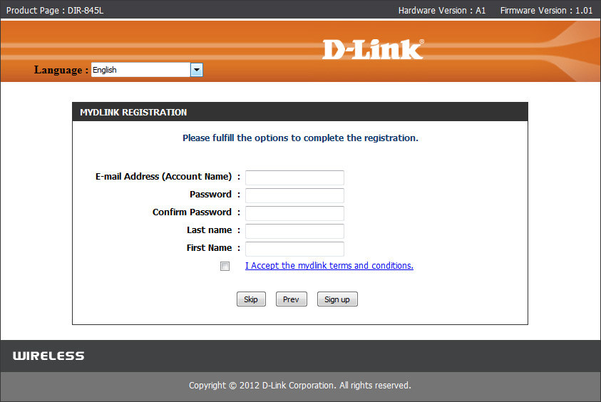 register mydlink account